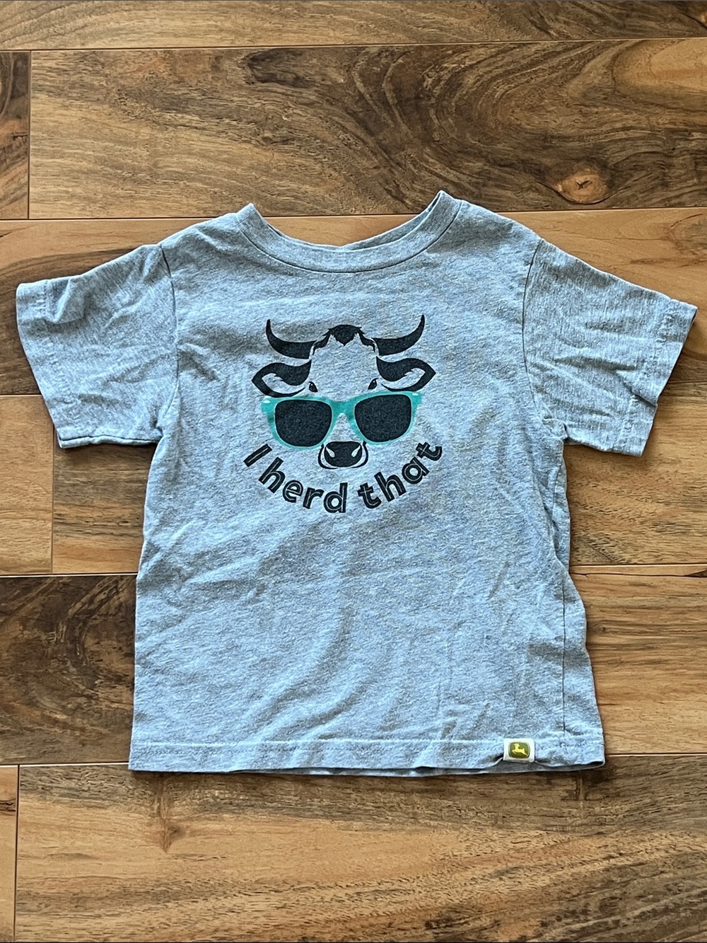 John Deere Toddler 3T Cow Sunglasses Graphic T Shirt Gray Farm Tractor Kids